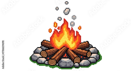Cozy Campfire Flames Pixel Art Illustration Isolated on Transparent Background for Outdoor Adventures