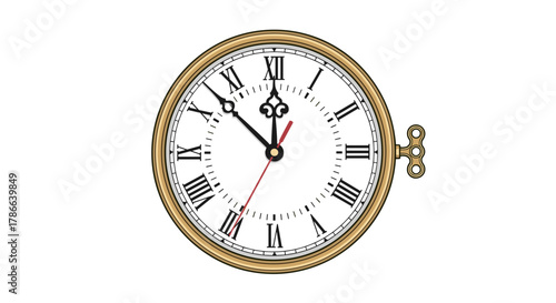 Elegant Gold Pocket Watch with Roman Numerals Showing Almost Eleven Oclock Isolated on Transparent Background