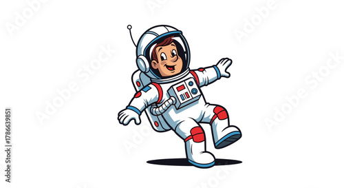 Cute happy astronaut boy floating in space surrounded by stars isolated on transparent background for kids education and exploration concept