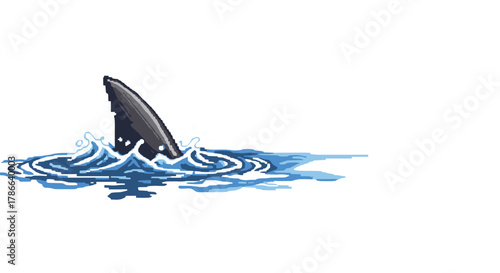 Predatory Shark Fin Emerging From Water Creating Ripples Isolated on Transparent Background