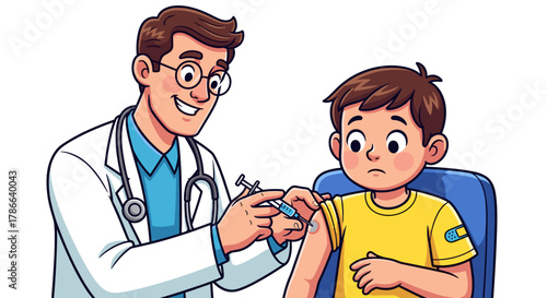 Doctor administers vaccination to child with worried expression isolated on transparent background healthcare concept