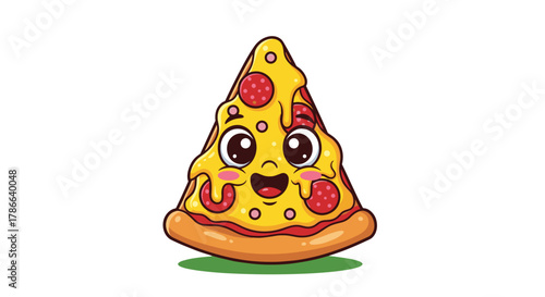 Cute Happy Pepperoni Pizza Slice Character Joyful Food Emotion Isolated on Transparent Background