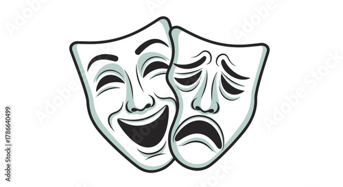 Theater Comedy Tragedy Masks Expressing Joy and Sadness Emotions Isolated on Transparent Background