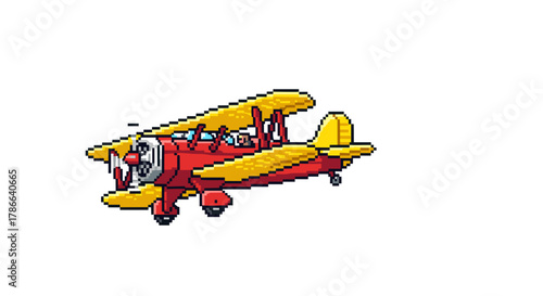 Vintage Red Yellow Biplane Flying Through Sky Leaving White Smoke Trails Isolated on Transparent Background