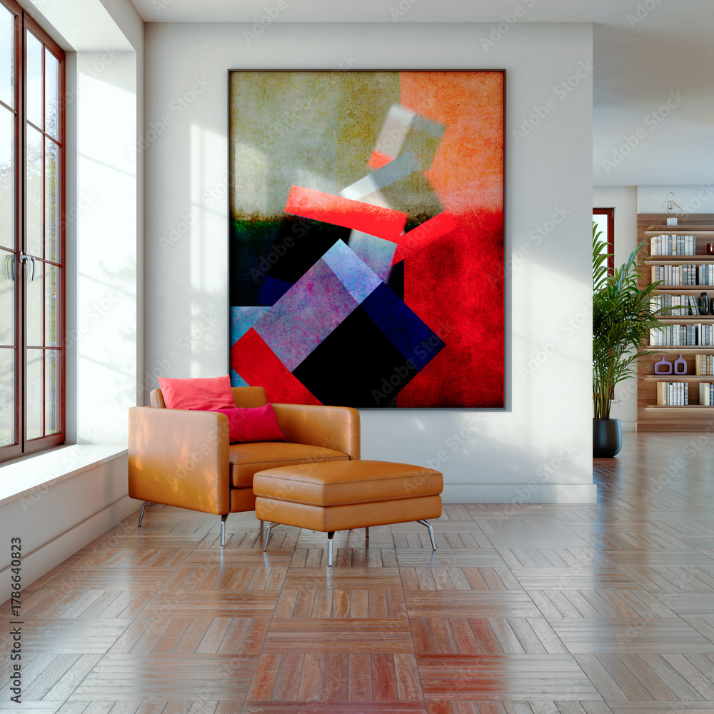 Fototapeta premium Large luxury modern bright interiors Living room mockup illustration 3D rendering image