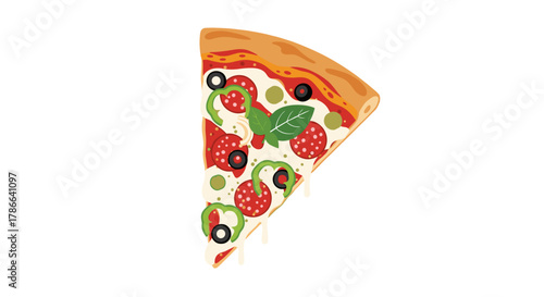 Delicious slice of pepperoni pizza with toppings isolated on transparent background for your food projects