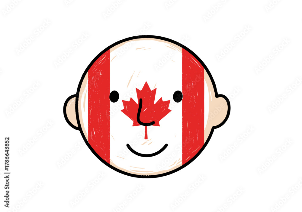 Obraz premium Cartoon character with Canadian flag on face and smiling 