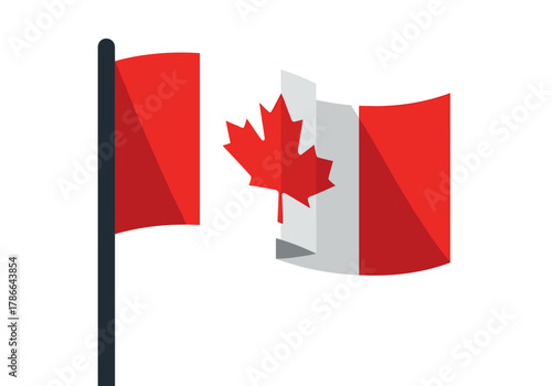 Canadian flag waving with maple leaf design on clear background  