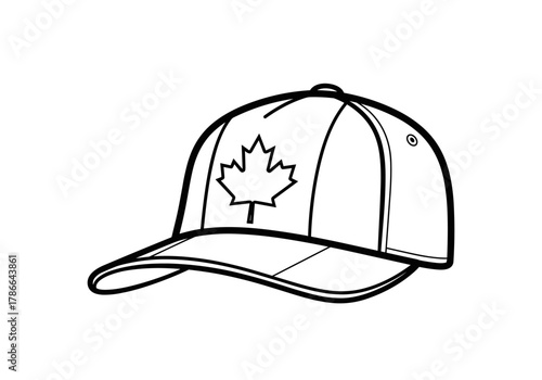 Baseball cap with Canadian maple leaf design in outline style  