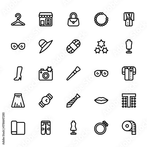 25 set of outline web fashion icons such as architecture and city, accessory, boot, clothes, cloth vector thin icons for report, presentation, diagram, web design, mobile app