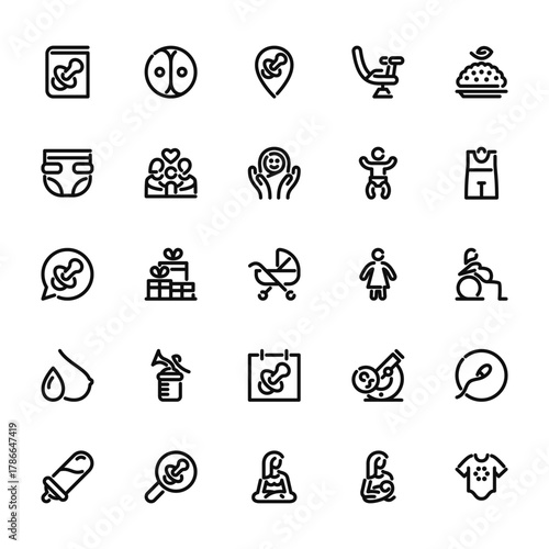 25 set of outline web pregnancy icons such as cell division, diaper, message, breastfeeding, feeder vector thin icons for report, presentation, diagram, web design, mobile app