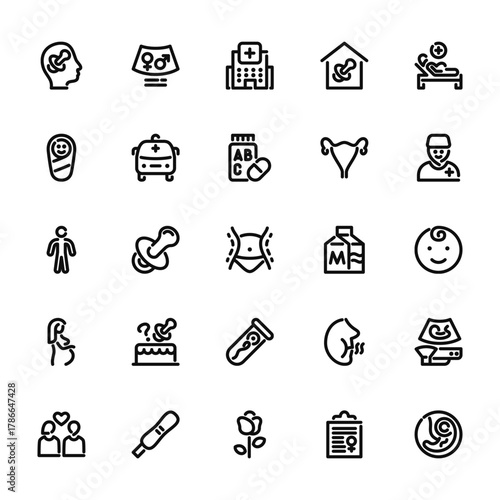 25 set of outline web pregnancy icons such as sex, newborn, man, pregnancy, couple vector thin icons for report, presentation, diagram, web design, mobile app