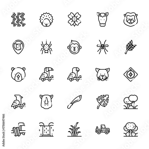 25 set of outline web jungle icons such as hedgehog, pin, bear, parrot, snake vector thin icons for report, presentation, diagram, web design, mobile app