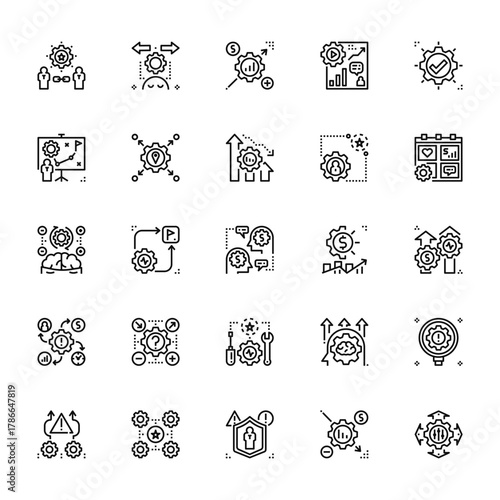 25 set of outline web risk management icons such as decision, plan, think, impact, avoid vector thin icons for report, presentation, diagram, web design, mobile app