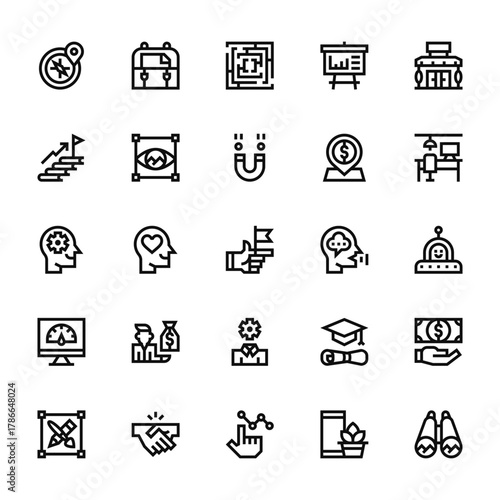 25 set of outline web startup icons such as briefcase, success, tings, speed, de vector thin icons for report, presentation, diagram, web design, mobile app