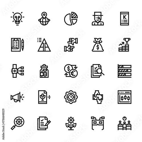 25 set of outline web crowdfunding icons such as worldwide, check list, smartwatch, megaphone, search vector thin icons for report, presentation, diagram, web design, mobile app