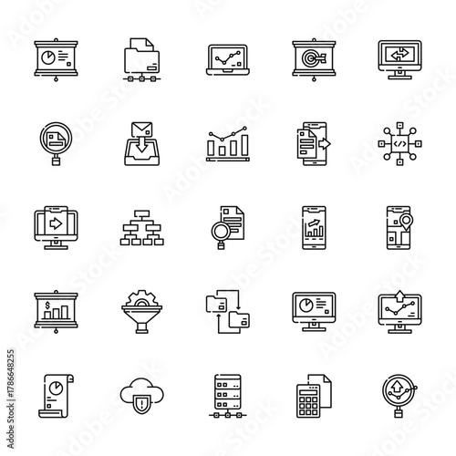 25 set of outline web analytics icons such as document, search, share, analytics, pie chart vector thin icons for report, presentation, diagram, web design, mobile app