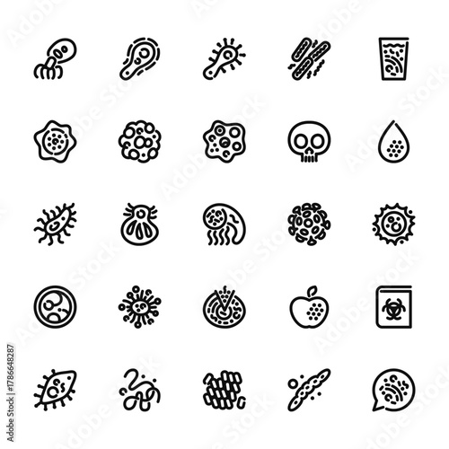 25 set of outline web virus icons such as fungus, chaos, eukaryote, petri dish, protoza vector thin icons for report, presentation, diagram, web design, mobile app