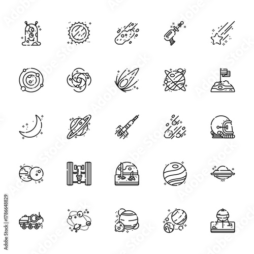 25 set of outline web space icons such as sun, galaxy, moon, eclipse,   vector thin icons for report, presentation, diagram, web design, mobile app