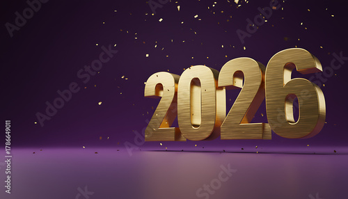 Happy New Year poster with golden letters 2026 on dark shimmering purple and dark blue background Happy Celebration Sparkles Banner Generative AI	