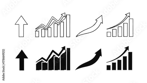 Vector illustration of upward trending graph and arrow icons on a white background