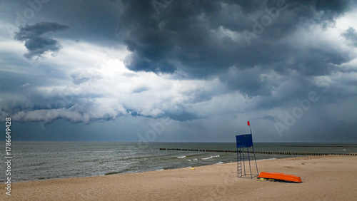 Lifeguard tower on beach du...