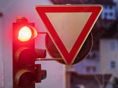 Yield Traffic Signal Displaying Red Light