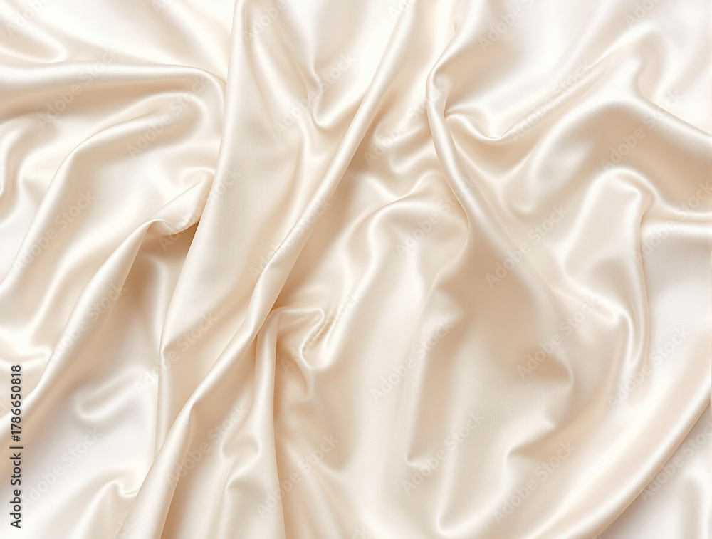 Fototapeta premium Softly draped luxurious champagne satin fabric texture background with elegant folds and shimmer