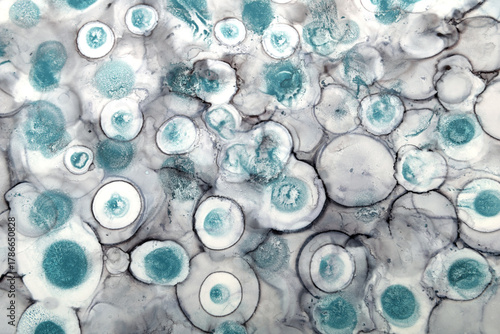 Art background of green spots on a gray-blue background