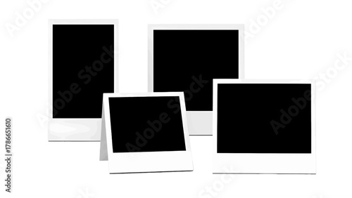 Vector illustration of a group of blank instant photo frames on a transparent background