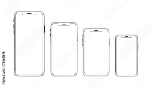 Vector illustration of four different size smartphone outlines on a white background