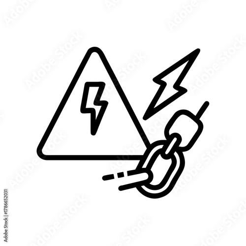 A high voltage sign with a broken chain and lightning bolt illustration, symbolizing danger and disruption