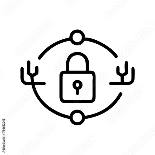 Illustration of security icon: lock symbol with network connections, representing data protection and digital security. The image captures the essence of confidentiality, privacy.