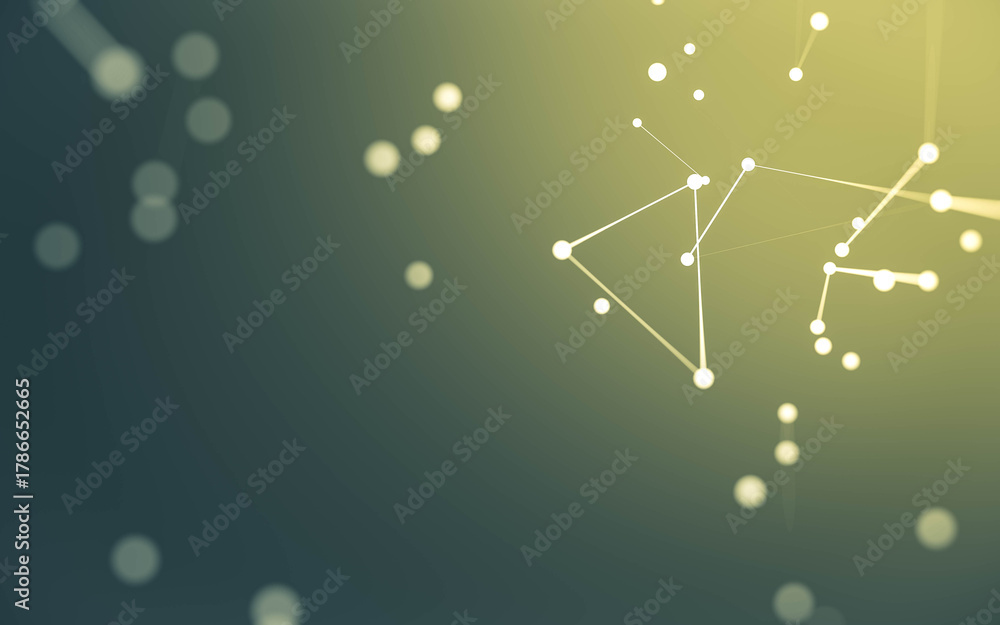 Fototapeta premium Abstract background. Molecules technology with polygonal shapes, connecting dots and lines. Connection structure. Big data visualization.
