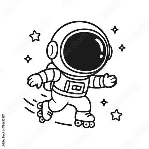 Astronauts rollerblading. Hand-drawn coloring pages