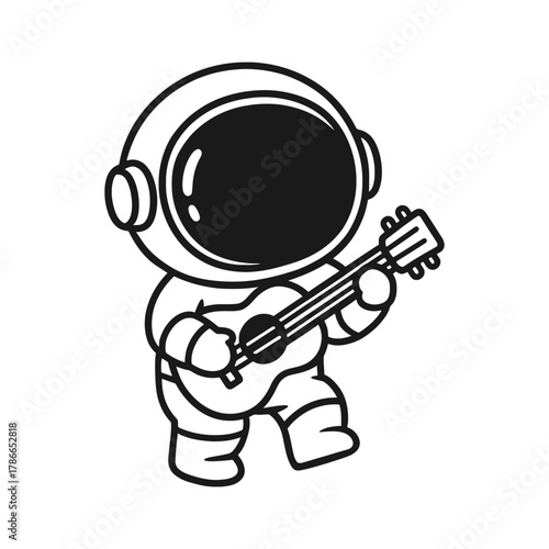 Astronaut playing guitar. Hand-drawn coloring pages
