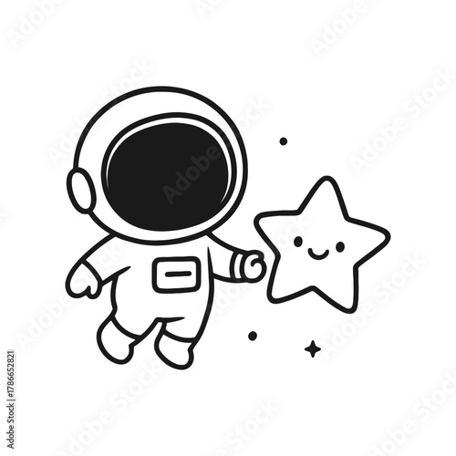 Astronauts with stars. Hand-drawn coloring pages