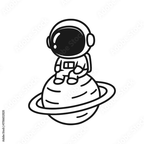 Astronaut sitting. Hand-drawn coloring pages