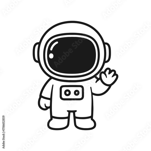 Astronaut waving. Hand-drawn coloring pages