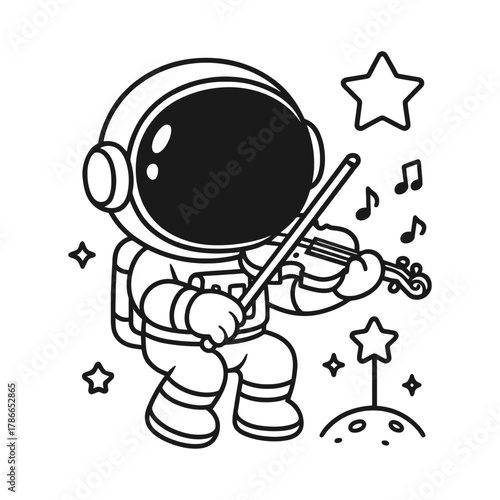 Astronaut playing the violin. Hand-drawn coloring pages