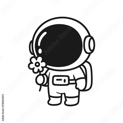 Astronaut brings flowers. Hand-drawn coloring pages