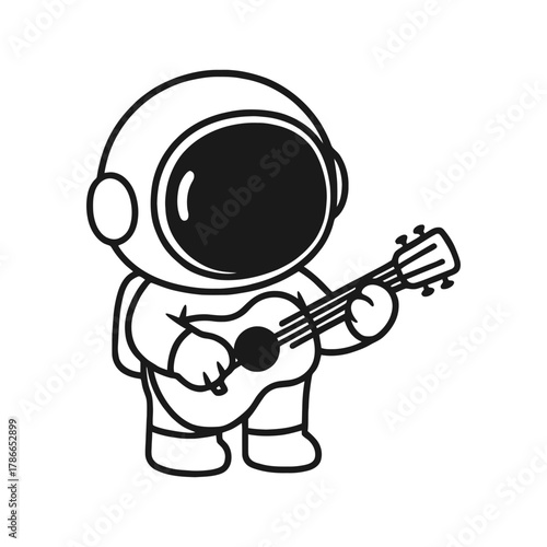 Astronaut carrying a guitar. Hand-drawn coloring pages