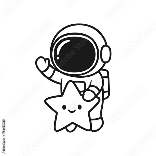 Astronauts with stars. Hand-drawn coloring pages
