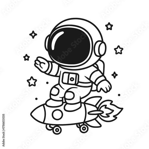 Astronauts playing with rockets. Hand-drawn coloring pages