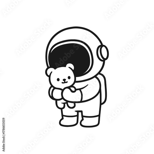 Astronauts playing with dolls. Hand-drawn coloring pages