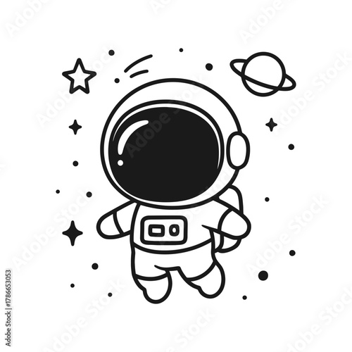 Astronaut floating in space. Hand-drawn coloring pages