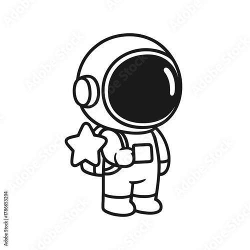 Astronaut carrying a bag. Hand-drawn coloring pages