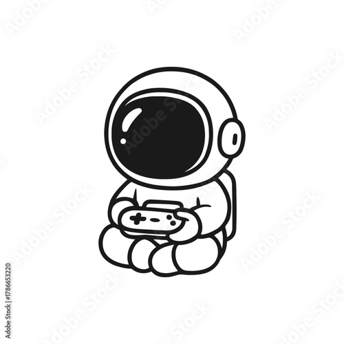 Astronaut playing games alone. Hand-drawn coloring pages