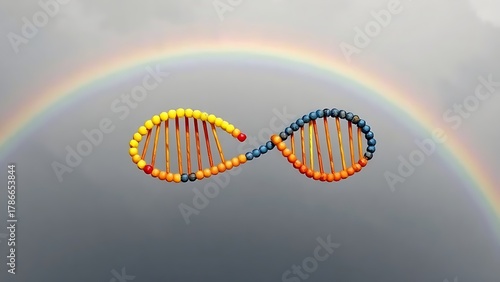 divergent. A double-helix rainbow diverging into paths, illustrating personalized healthcare solutions. STEM education sheets.