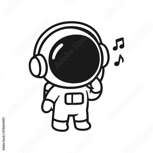 Astronauts listening to music. Hand-drawn coloring pages
